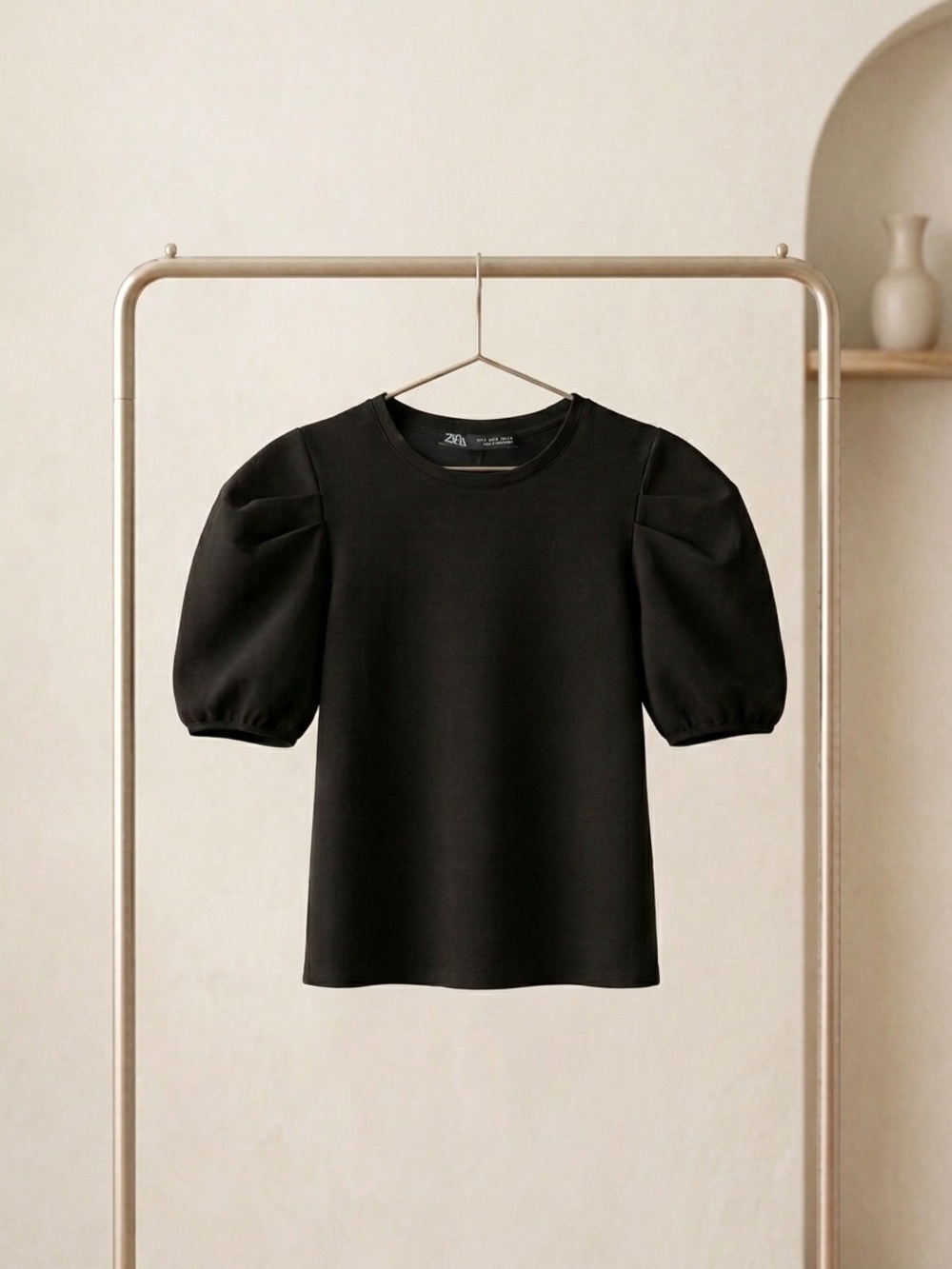 Zara Black Puff-Sleeve Short Tee